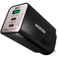 Microdia SMARTCube Nano 65W Tri Port GaN Wall Charger - Black