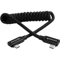 Kondor Blue Coiled USB C Right Angle Braided Cable - 30-60cm - Black