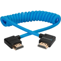 Kondor Blue Right Angle Full HDMI Cable For On-Camera Monitors Braided Coiled - 30-60cm - Blue