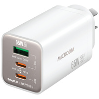 Microdia SMARTCube Nano 65W Tri Port GaN Wall Charger - White