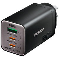 Microdia SMARTCube Nano 65W Tri Port GaN Wall Charger - Black