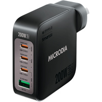 Microdia SMARTCube Nano 200W 4 Port GaN Wall Charger - Black