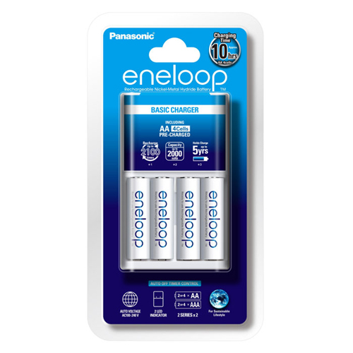 Panasonic Eneloop 4 Cell Standard Charger + 4 x Eneloop AA Batteries