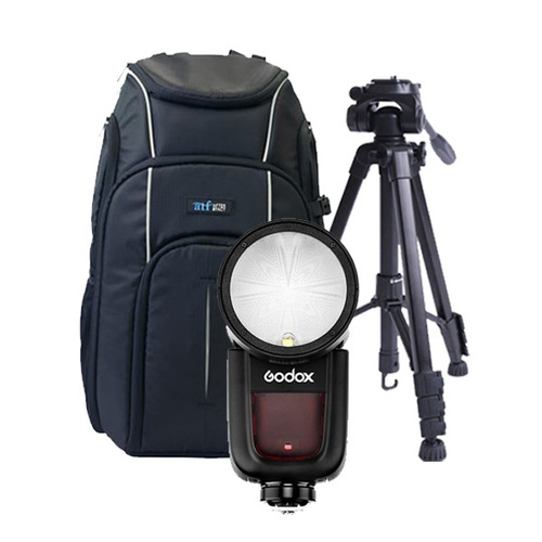 Godox V1 TTL Flash Bundle with ATF Musketeer Tripod and Sully Backpack - Canon