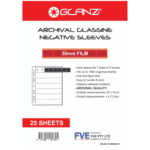 Glanz Glassine Archival Storage for 35mm Negatives - 25 Sheets of 7 Strips x 6 Frames