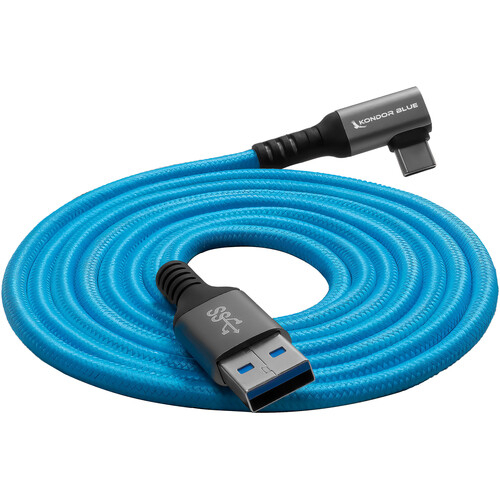 Kondor Blue USB A To USB C Right Angle Cable - 3m - Blue