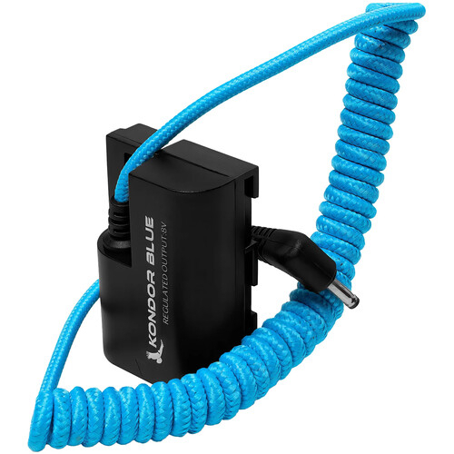 Kondor Blue DC 1.35/3.5 to CANON LPE6 Dummy Battery Coiled Cable - Blue