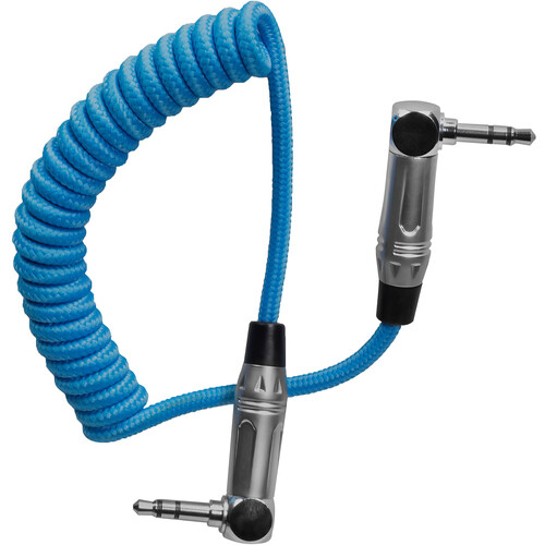 Kondor Blue Coiled 3.5mm Right Angle TRS Stereo Audio Cable - 30cm to 60cm