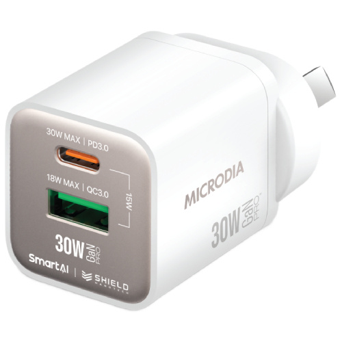 Microdia SMARTCube Nano 30W GaN Wall Charger - White