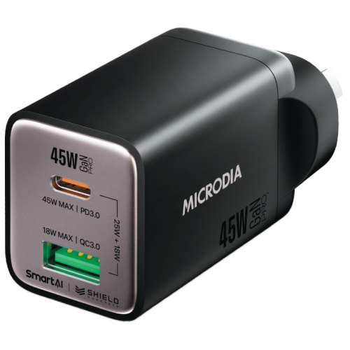 Microdia SMARTCube Nano 45W Dual Port GaN Wall Charger - Black