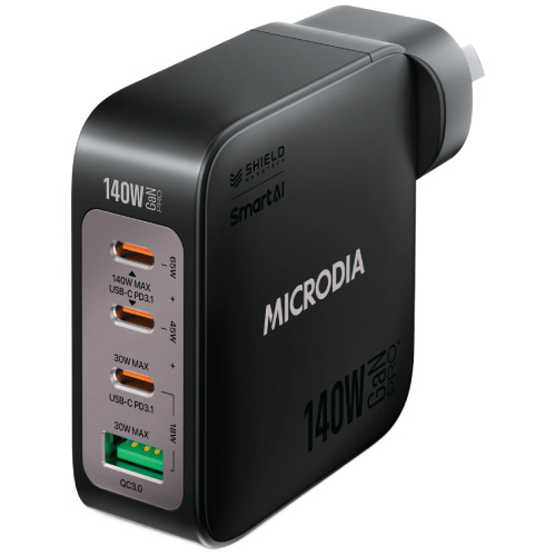 Microdia SMARTCube Nano 140W 4 Port GaN Wall Charger - Black